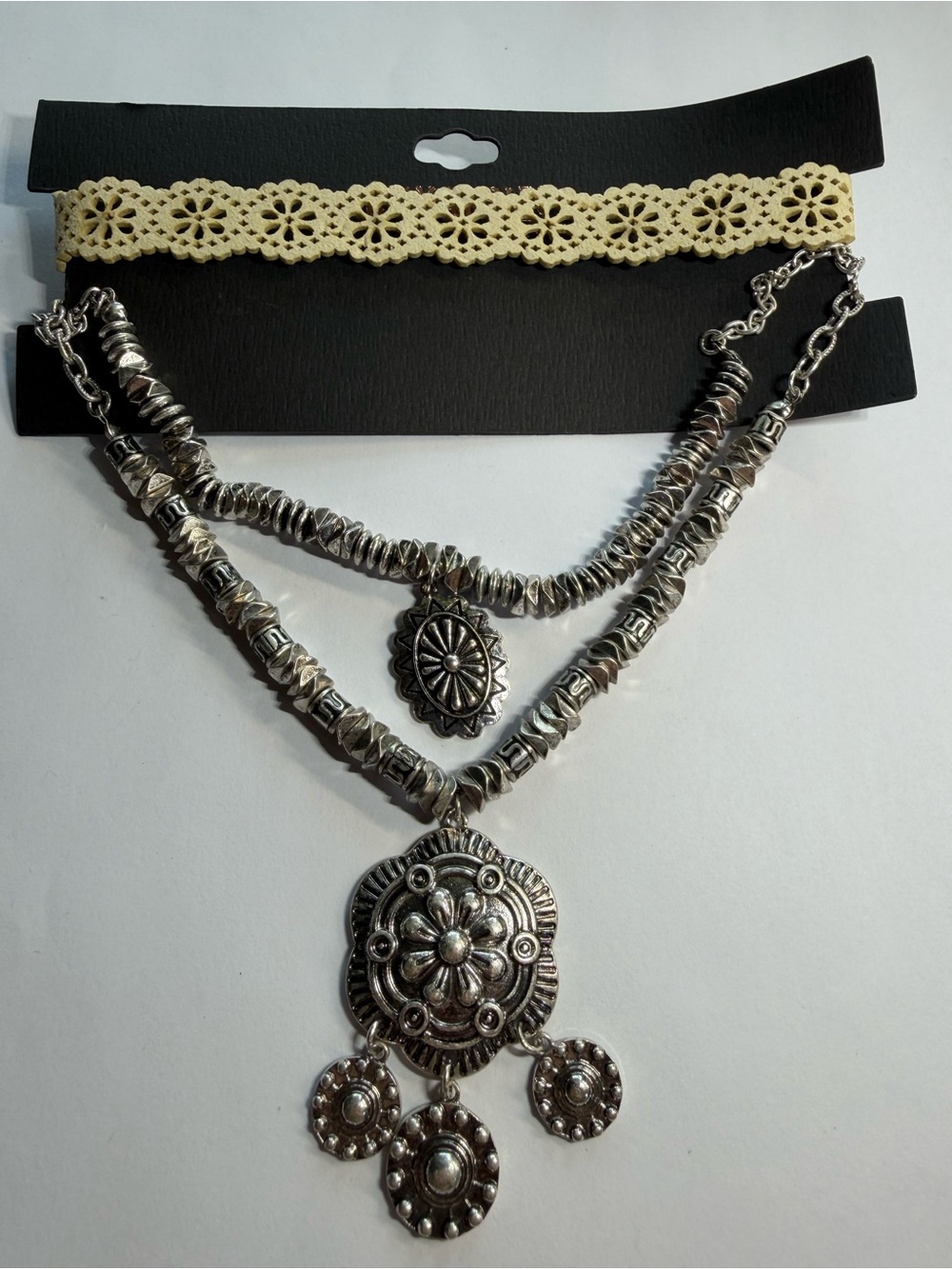 Shyanne Silver-Tone Layered Floral Medallion Necklace